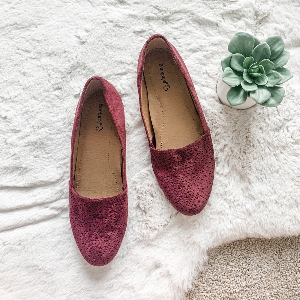 BareTraps Burgundy Velvet Slip On Flats- Size 9